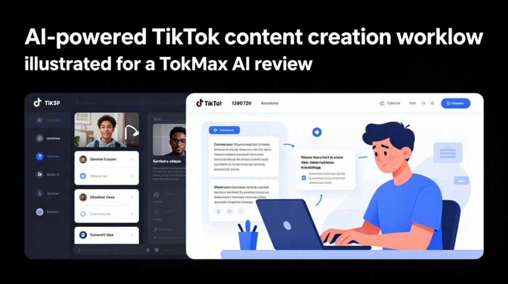 AI-powered TikTok content creation workflow illustrated for a TokMax AI review