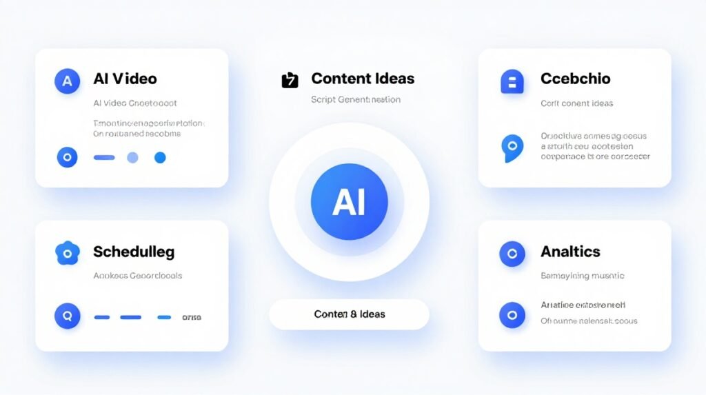 Overview of TokMax AI features including video creation, scheduling, analytics and content optimization